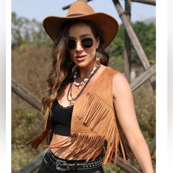 Jackets & Blazers - New Fringe Trim Open Front Crop Vest Jacket